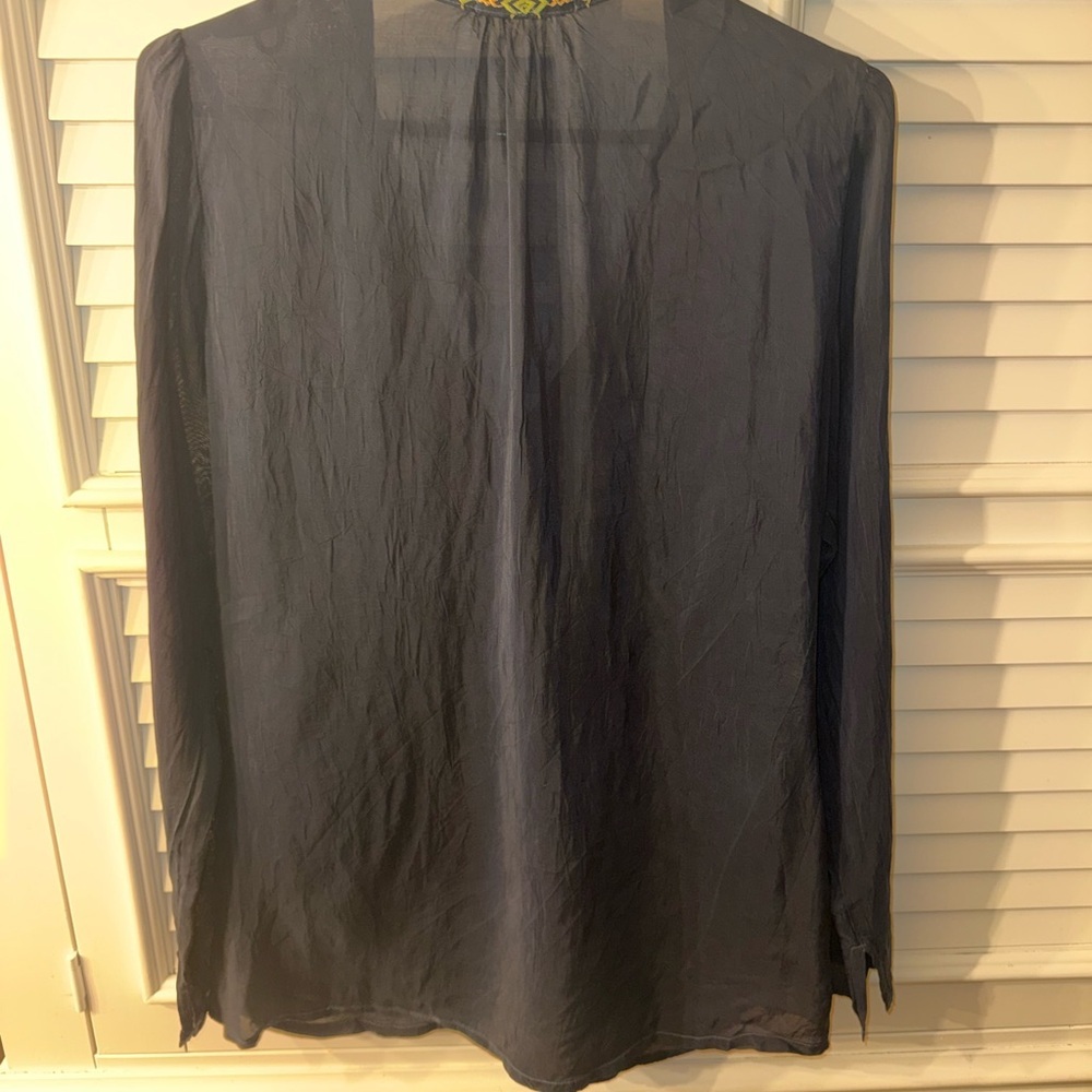Johnny Was Embroidered Serendipity Tunic Top Cupra Rayon Royal Navy Blue XS Boho - Picture 7 of 16